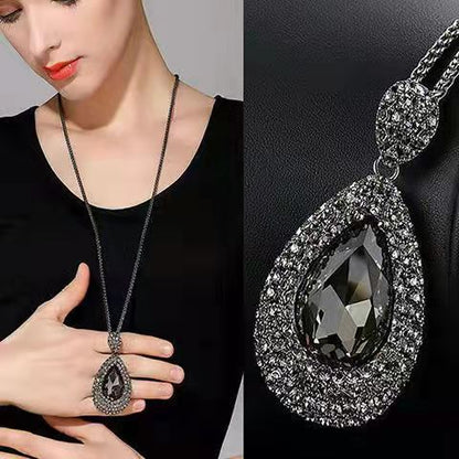 Collar con colgante de cristal largo exagerado de moda para mujer