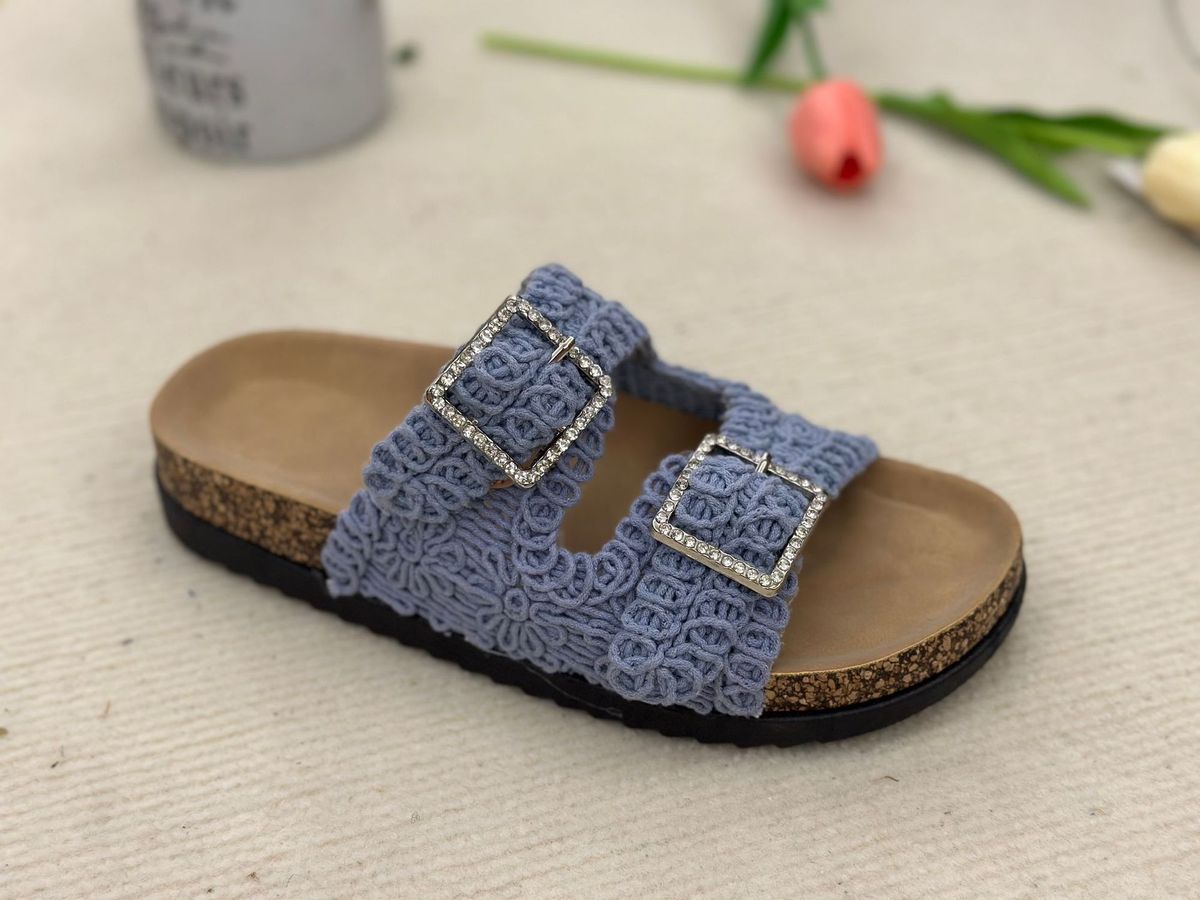 Women's Casual Vacation Woven Double Buckle Slippers