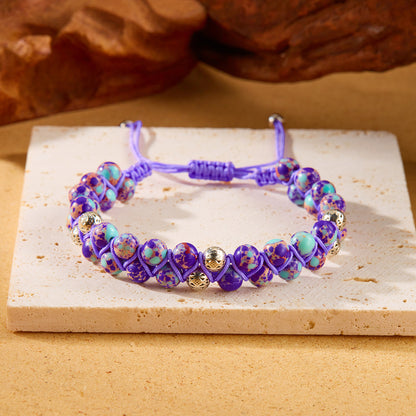 Women Fashion Casual Boho Handmade Woven Double-Layer Winding Natural Stone Bracelet