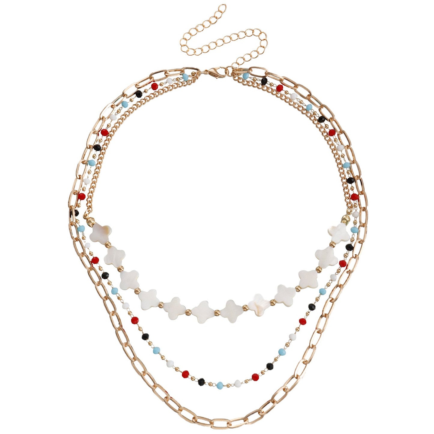 Collar bohemio de minicuentas acrílicas con trébol de cuatro hojas