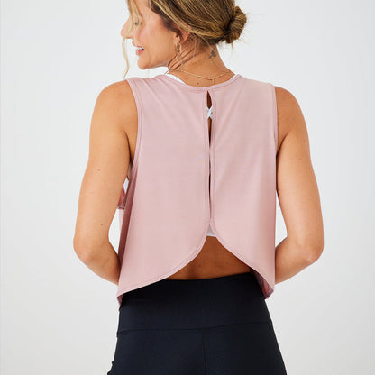 Chaleco de yoga holgado, informal, de color sólido y calado para mujer
