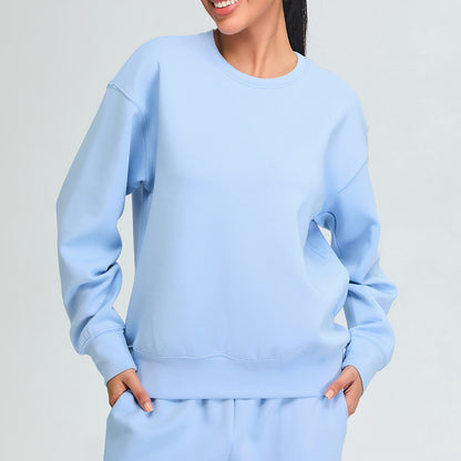 Sweat-shirt décontracté à manches longues pour femme, couleur unie, simple
