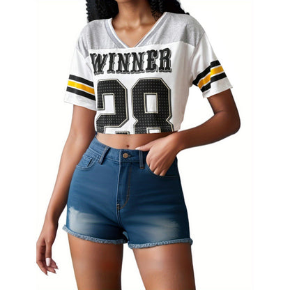 Top informal holgado de manga corta para mujer