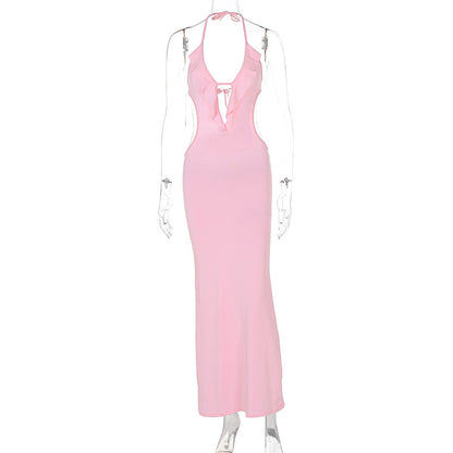 Women Fashion Sexy Solid Color Ruffled Dress