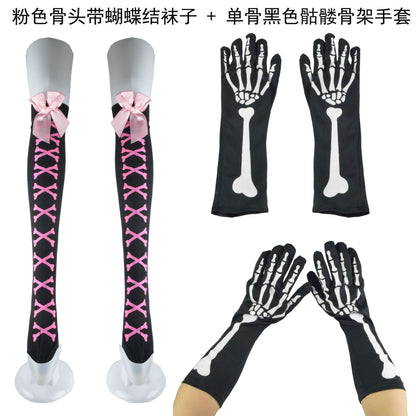Conjunto de guantes y medias de calavera para cosplay de Halloween