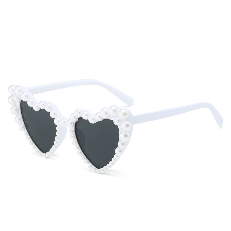 Women Fashion Pearl Heart Sunglasses