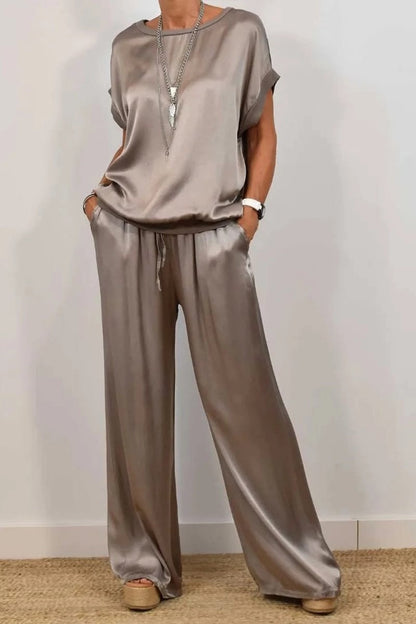 Women Casual Solid Color Sleeveless Blouse Pants Set