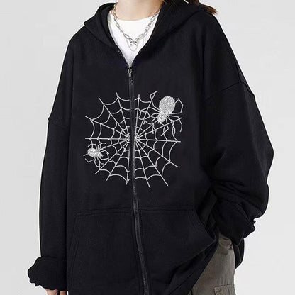 Cardigan sweat-shirt zippé gothique à motif tête de mort pour femme