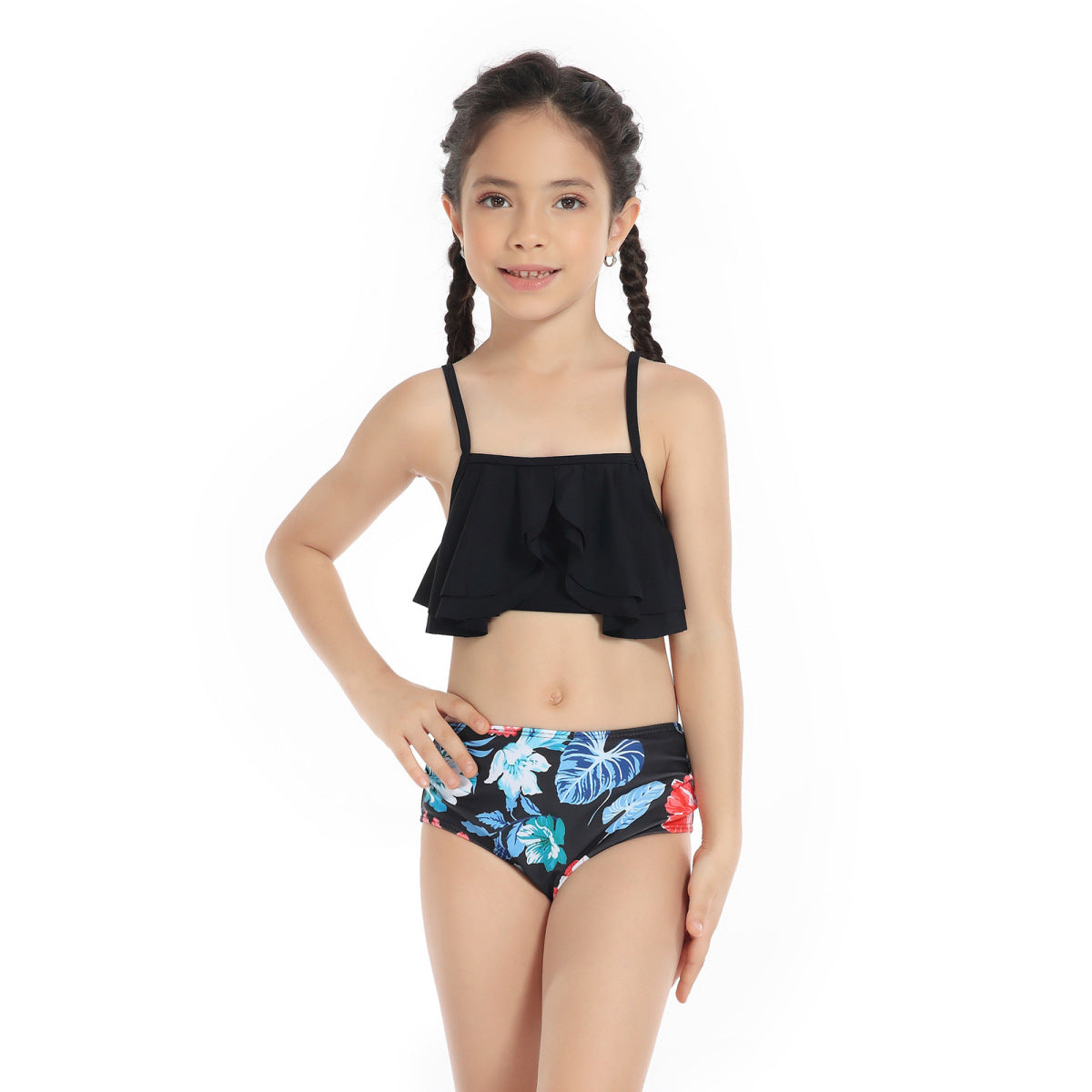 Kids Girls Casual Cute Floral Print Tankinis Swimwear