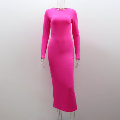 Women Solid Color Milk Fiber Long Sleeve Dress