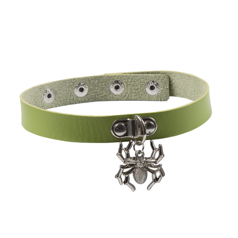 Gargantilla de cuero con colgante de araña punk de moda para Halloween para mujer