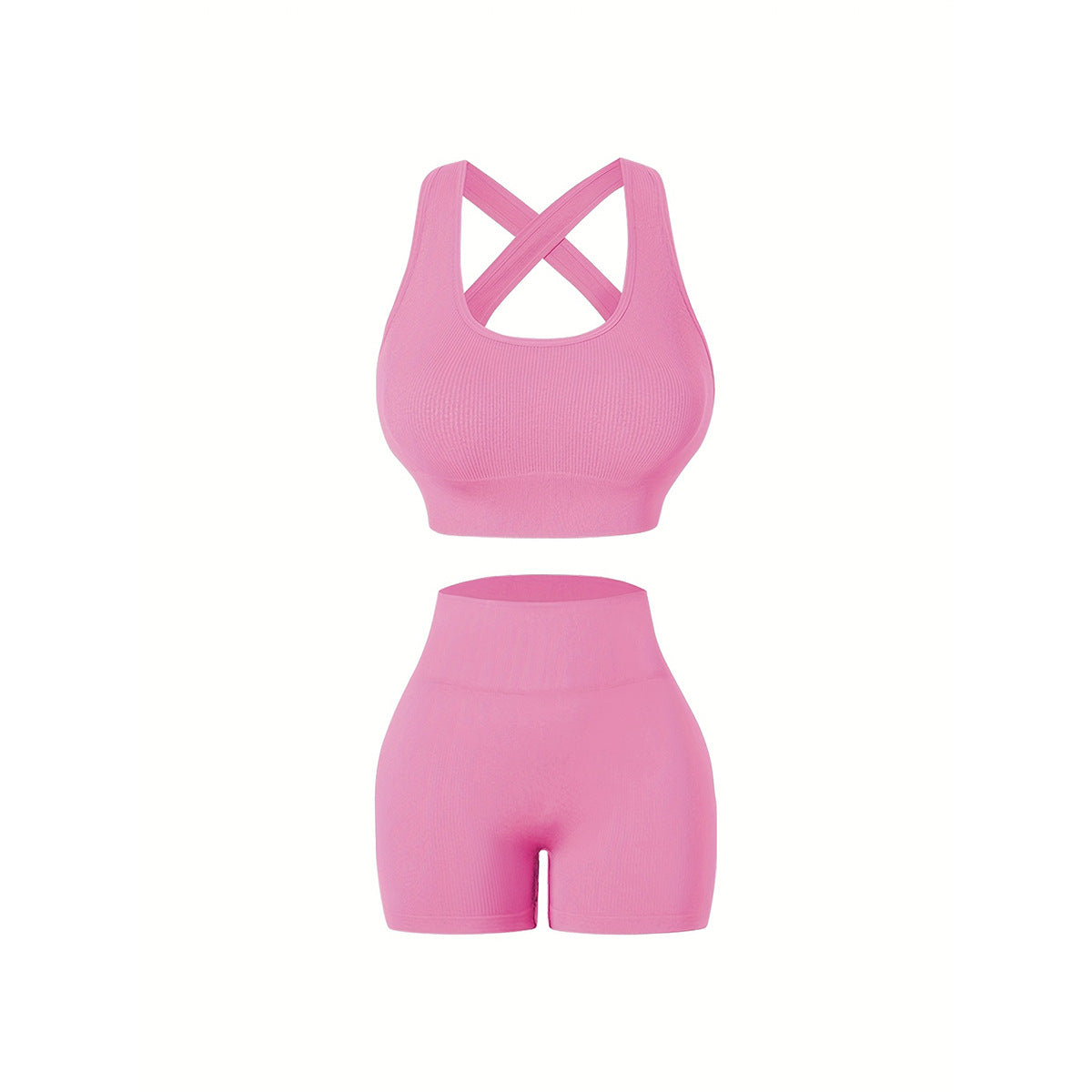 Women Yoga Solid Vest And Shorts Two-Piece Set