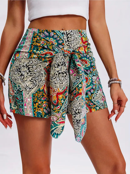 Pantalones cortos de cintura alta con estampado bohemio informal a la moda para mujer