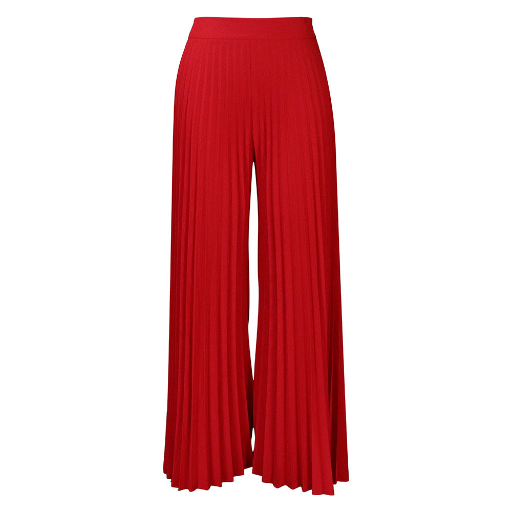 Pantalones anchos plisados ​​de color liso informales a la moda para mujer