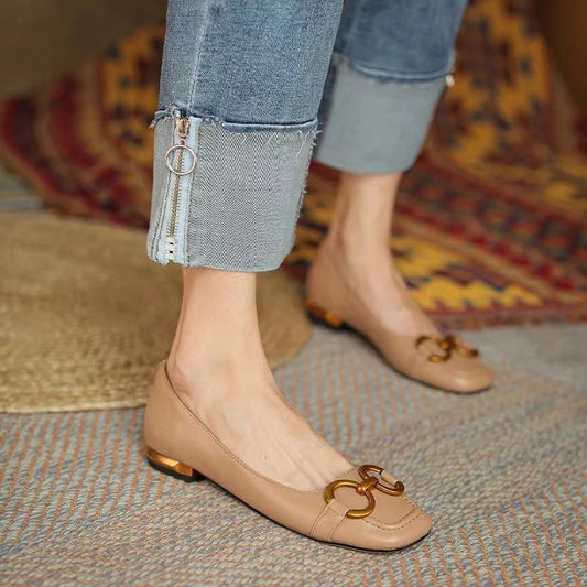 Women Vintage Casual Buckle Decoration Flat Loafers