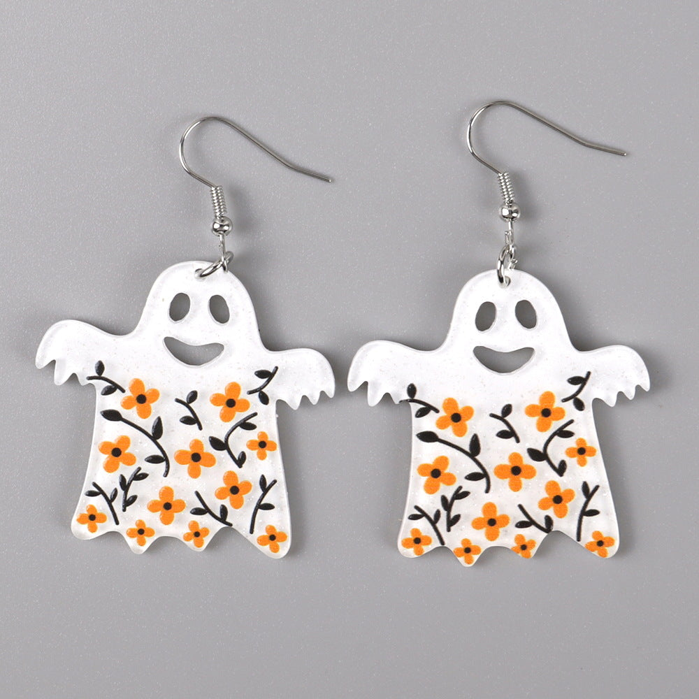 Halloween Women Horror Funny Flame Ghost Skull Earrings