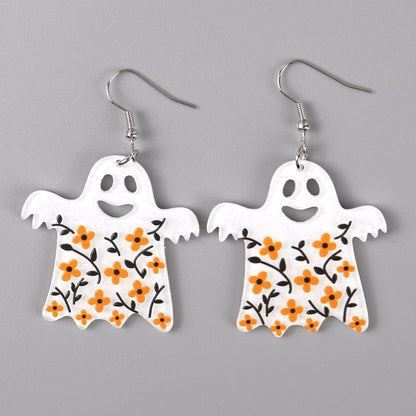 Halloween Women Horror Funny Flame Ghost Skull Earrings
