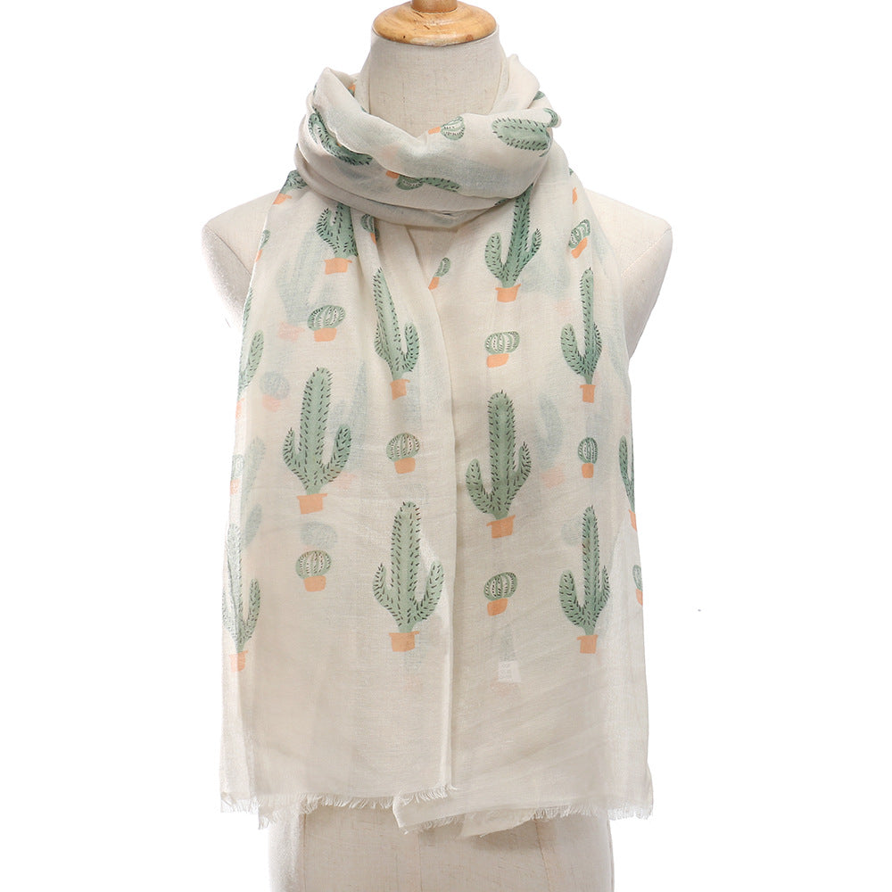 Bufanda larga de viaje con estampado de cactus de verano para mujer