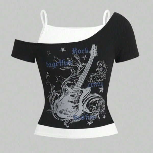 Camiseta de manga corta con estampado gótico de moda de verano para mujer