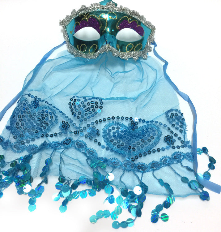 Women Fashion Veil Sequins Full Face Halloween Mask