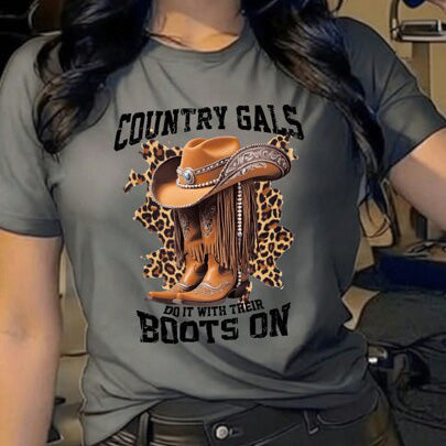 Women Fashion Casual Western Printed T-Shirt
