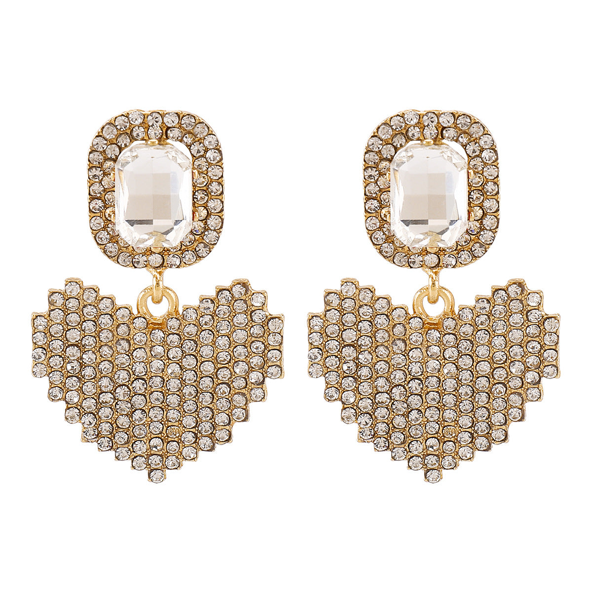 Exaggerated Love Rhinestone Pendant Earrings