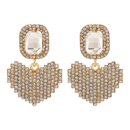 Exaggerated Love Rhinestone Pendant Earrings