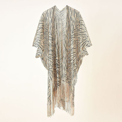 Blusa de leopardo estilo verano para mujer, con borlas de cebra huecas, para playa