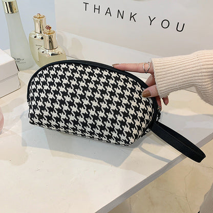 Trousse de toilette chic à fermeture éclair pour femme, motif pied-de-poule et zèbre