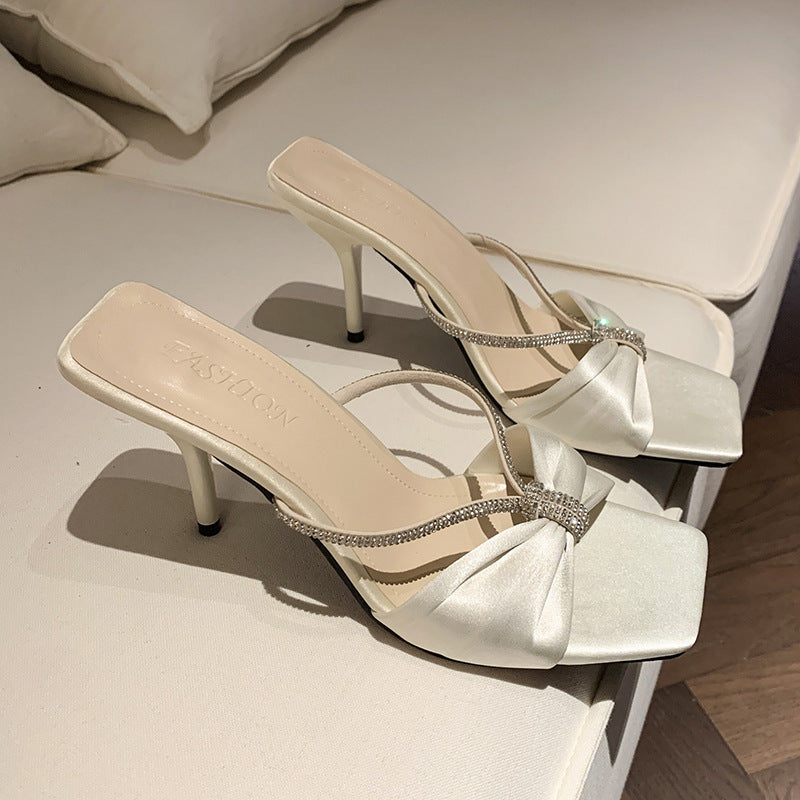 Chaussures à talons hauts sexy à bout carré et strass pour femmes