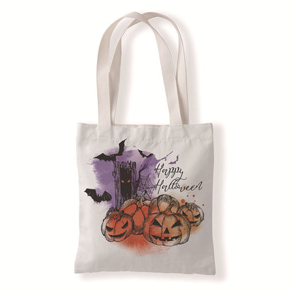Bolsa de lona con dibujo de gato y calabaza de Halloween