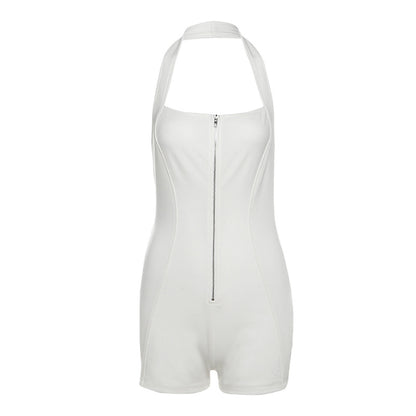 Mono sexy con cuello halter y cremallera de color liso para mujer