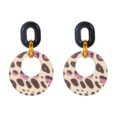 Women Fashion Exaggerated Leopard Round Ear Ring Earrings