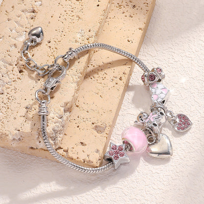 Pulsera con colgante de estrella de cinco puntas y oso de amor para mujer
