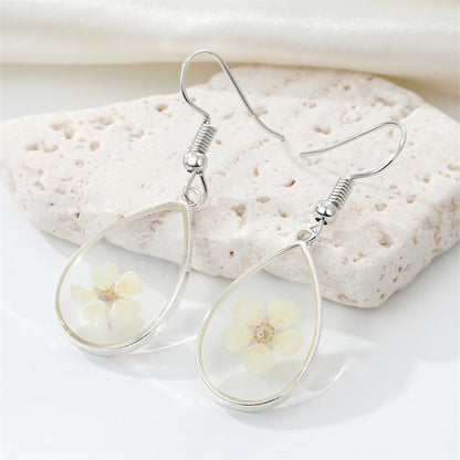 Women Bohemian Transparent Resin Eternal Flower Earrings