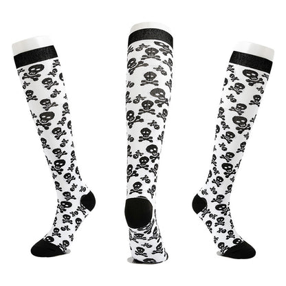 Chaussettes mollet en nylon à la mode, amusantes, sport, Halloween, crâne