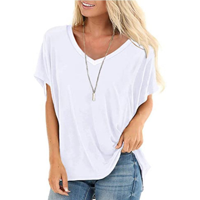 Camiseta informal holgada de verano para mujer, con cuello en V y manga corta