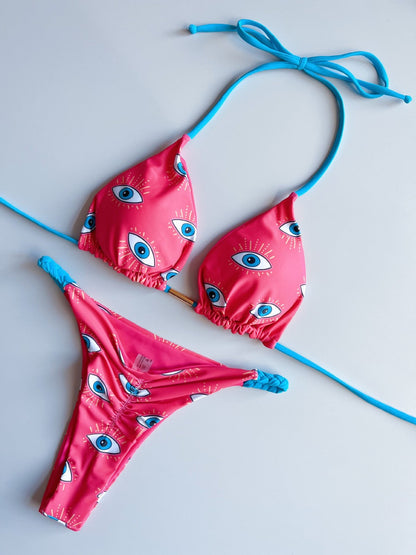 Traje de baño bikini sexy con cuello halter y estampado a la moda para mujer