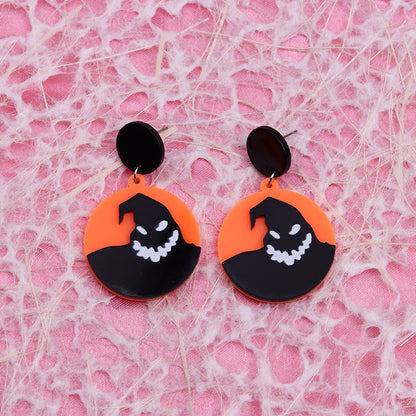 Halloween Women Personality Acrylic Pumpkin Bat Earrings