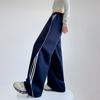 Pantalon large décontracté en coton à rayures pour femme