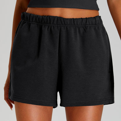 Pantalones cortos casuales de cintura alta de color sólido a la moda para mujer