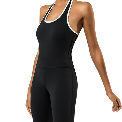 Women Fashion Contrast Color Halter-Neck Jumpsuits