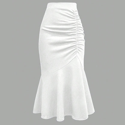 Women Casual Solid Color Pleated Fishtail Midi Skirt