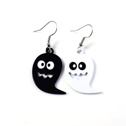 Pendientes colgantes de aleación negra con diseño de fantasma de Halloween para mujer