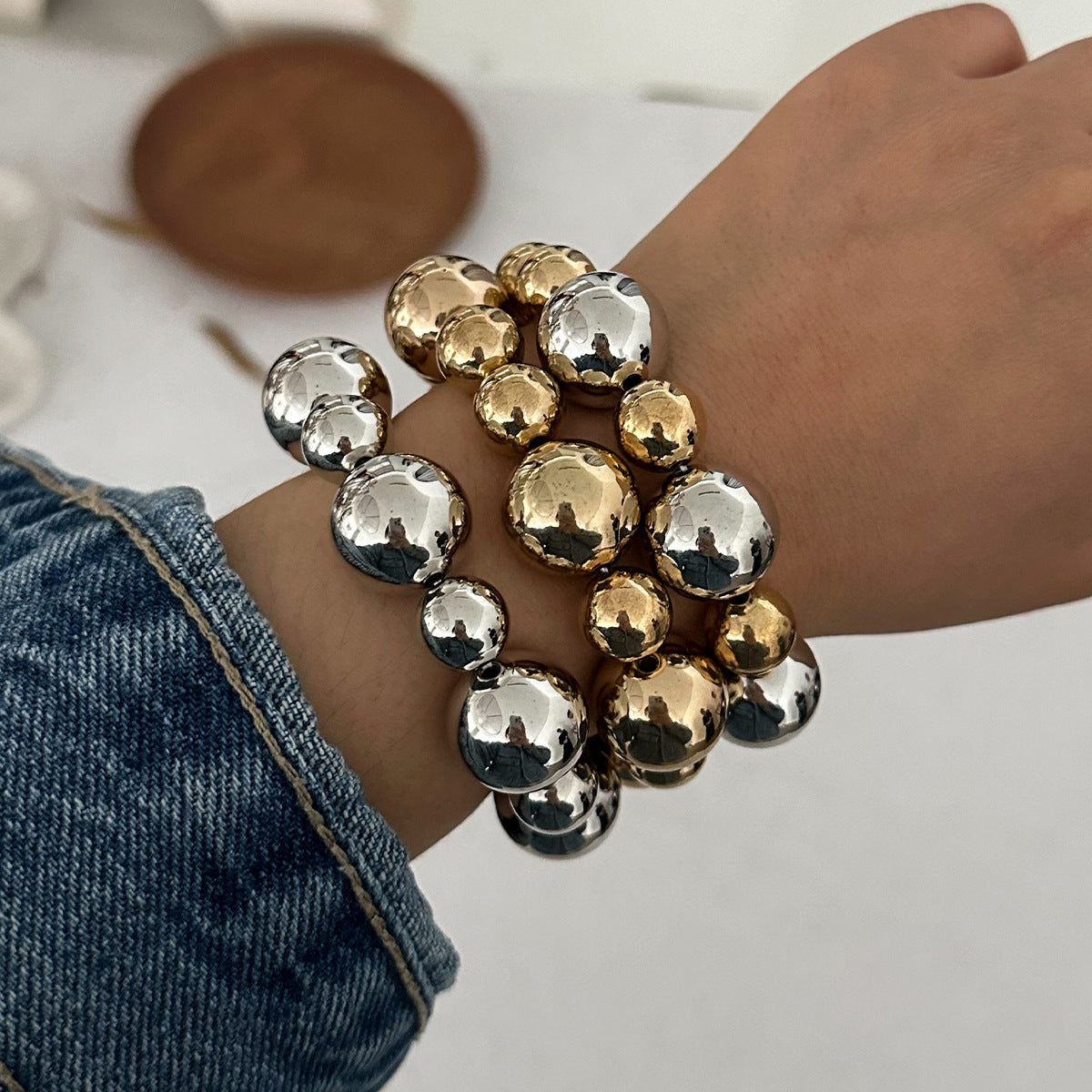 Women Fashion Exaggerated Punk Beaded Bracelet Set