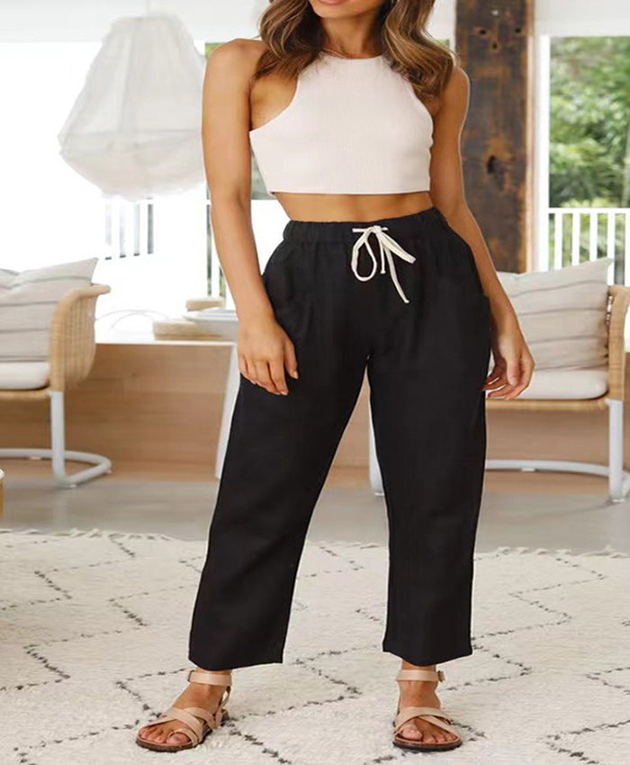 Women's Loose Casual Lace-Up Cotton Linen Pants