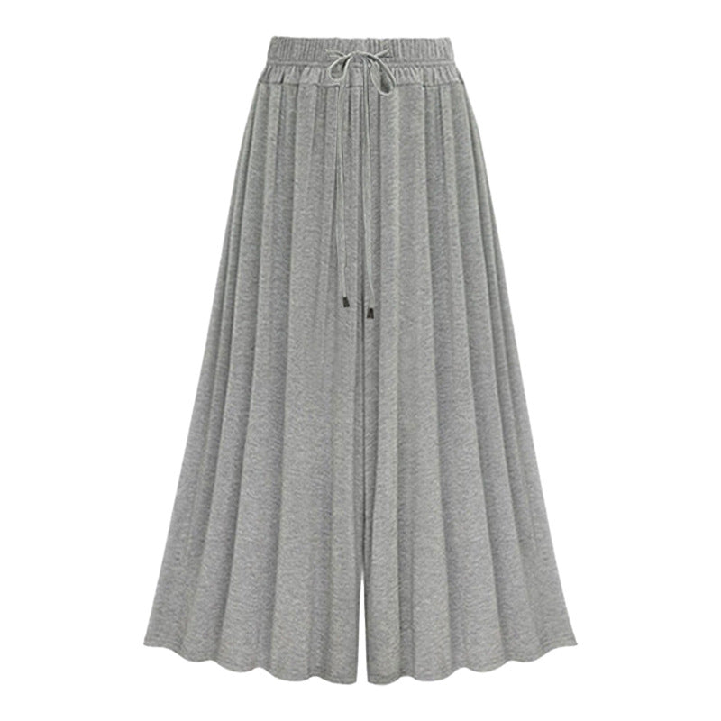 Pantalones casuales de pierna ancha con cordón y cintura alta de color sólido para mujer