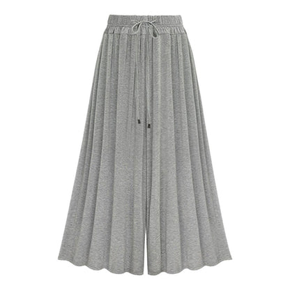 Pantalones casuales de pierna ancha con cordón y cintura alta de color sólido para mujer