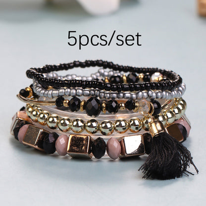 Conjunto de pulseras multicapa con flecos y cuentas bohemias