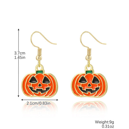 Halloween Women Creative Pumpkin Skull Bat Earrings